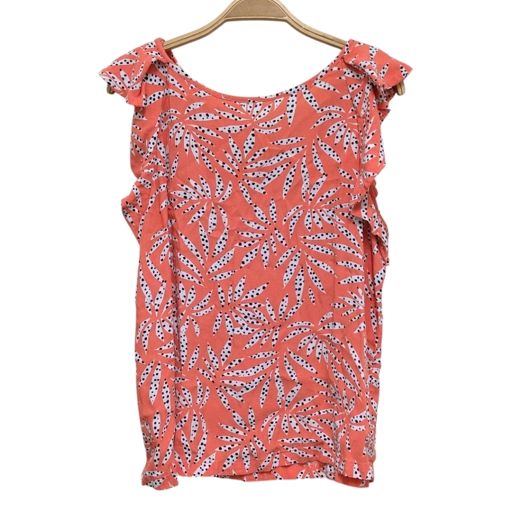 LOFT Ruffle Sleeveless Round Neck Orange Blouse Large